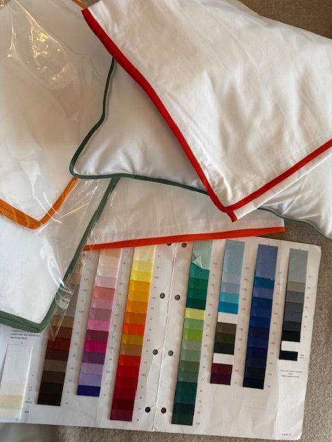 DS Linens Exclusive Hand-Sewn White with Orange Appliqué Sheeting (300 Thread Count Percale)