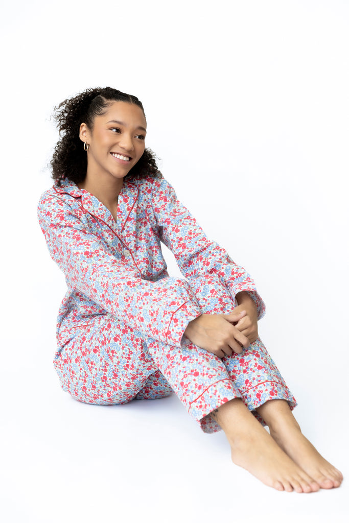 COTTON PAJAMAS - RED & BLUE FLOWER PRINT