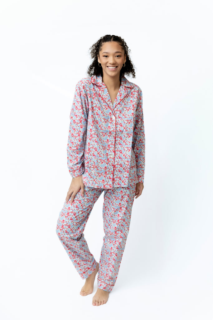 COTTON PAJAMAS - RED & BLUE FLOWER PRINT
