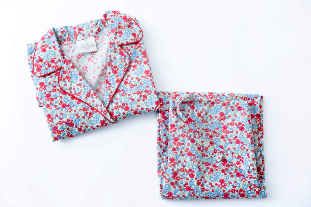 COTTON PAJAMAS - RED & BLUE FLOWER PRINT