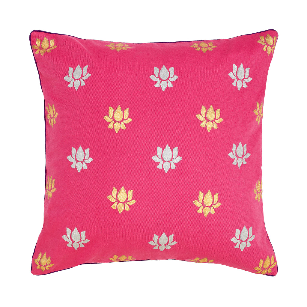 CANVAS HAND PRINTED PILLOWS - LOTUS PINK, ORANGE, PURPLE