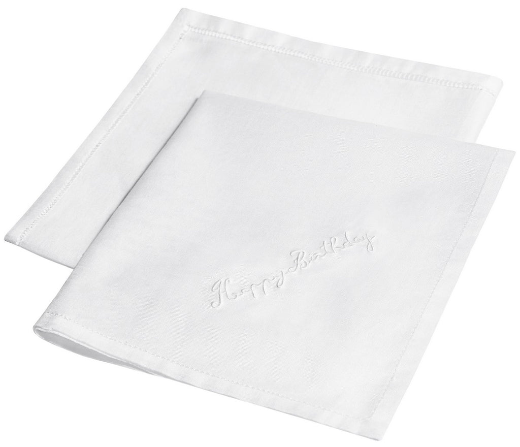 HAPPY BIRTHDAY HANKIE - WHITE EMBROIDERY
