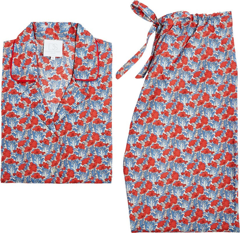 COTTON PAJAMAS - RED & BLUE FLOWER PRINT