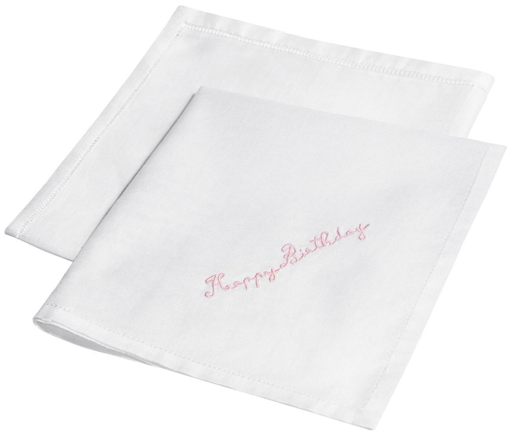 HAPPY BIRTHDAY HANKIE - PINK EMBROIDERY