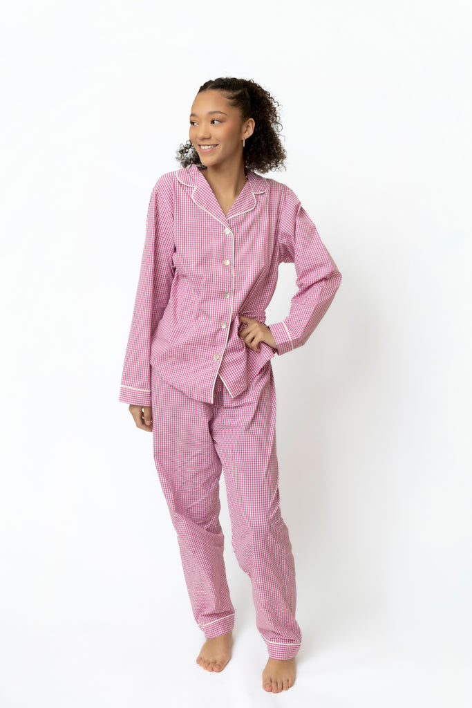 COTTON PAJAMAS - LILAC GINGHAM PRINT