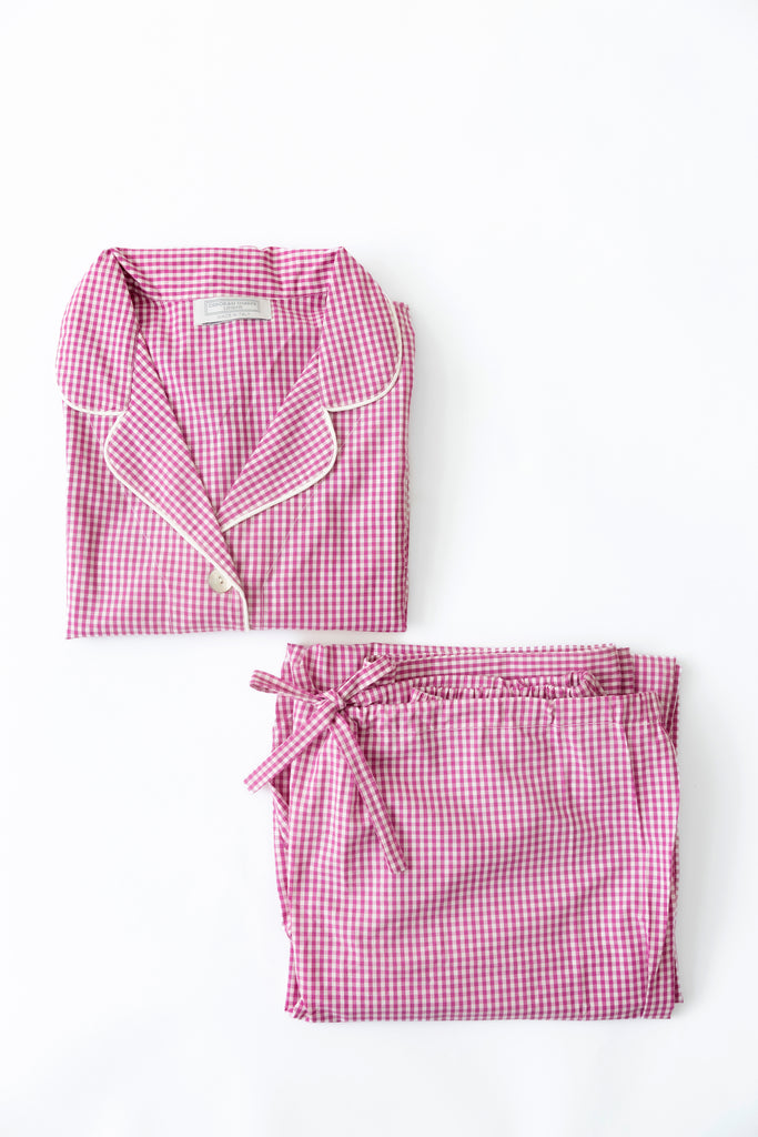 COTTON PAJAMAS - LILAC GINGHAM PRINT