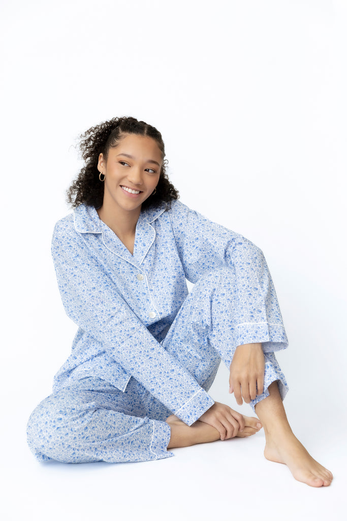 COTTON PAJAMAS - BLUE FLOWER PRINT