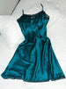 ITALIAN SILK SLIP WITH LACE - HUNTER GREEN with BLACK LACE