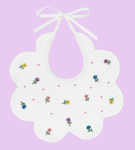 BABY BIB WITH PINK BOW EMBROIDERY