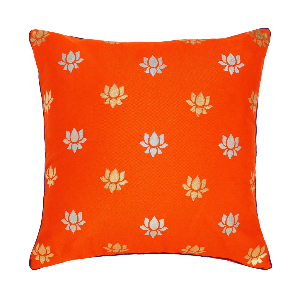 CANVAS HAND PRINTED PILLOWS - LOTUS PINK, ORANGE, PURPLE