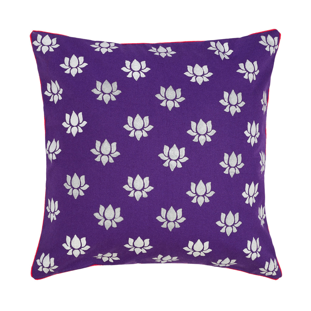 CANVAS HAND PRINTED PILLOWS - LOTUS PINK, ORANGE, PURPLE