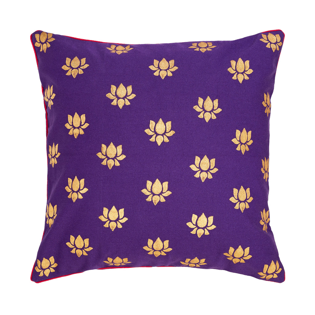 CANVAS HAND PRINTED PILLOWS - LOTUS PINK, ORANGE, PURPLE