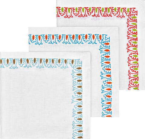 6 CORAL EMBROIDERED NAPKINS