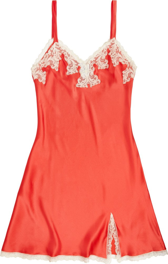 ITALIAN SILK SLIP WITH LACE - CORAL with IVORY LACE