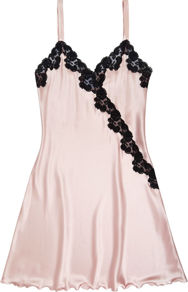 ITALIAN SILK SLIP WITH LACE - MAUVE with BLACK LACE - WRAP OVER