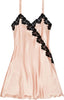 ITALIAN SILK SLIP WITH LACE - PEACH with BLACK LACE - WRAP OVER DESIGN
