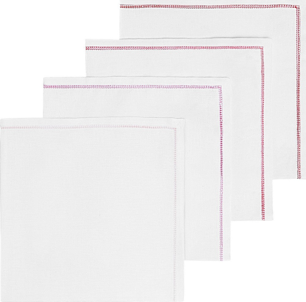 8 WHITE LINEN NAPKINS WITH PEONY PINKS