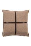 SARDINIA BLACK CASHMERE PILLOW WITH TAN LEATHER ACCENTS