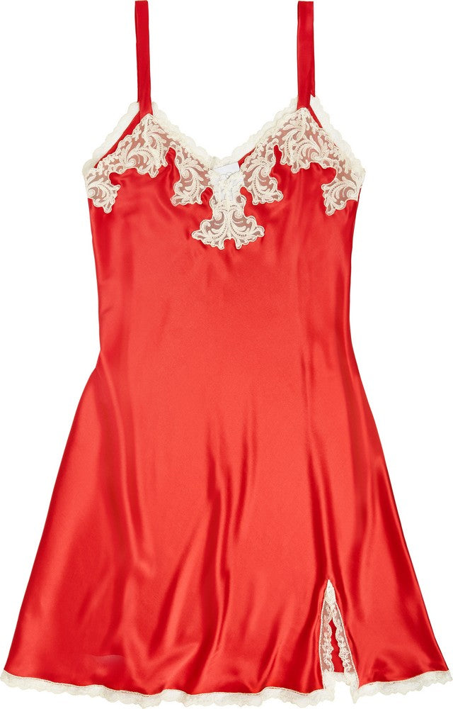 ITALIAN SILK SLIP WITH LACE - RED with IVORY LACE