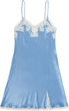 ITALIAN SILK SLIP WITH LACE - SKY BLUE with IVORY LACE