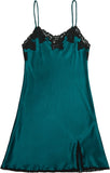 ITALIAN SILK SLIP WITH LACE - HUNTER GREEN with BLACK LACE