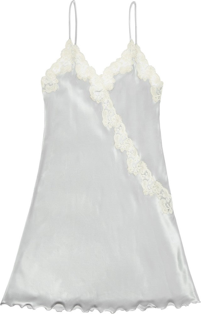 ITALIAN SILK SLIP WITH LACE - PEARL GREY with IVORY LACE - WRAP OVER DESIGN